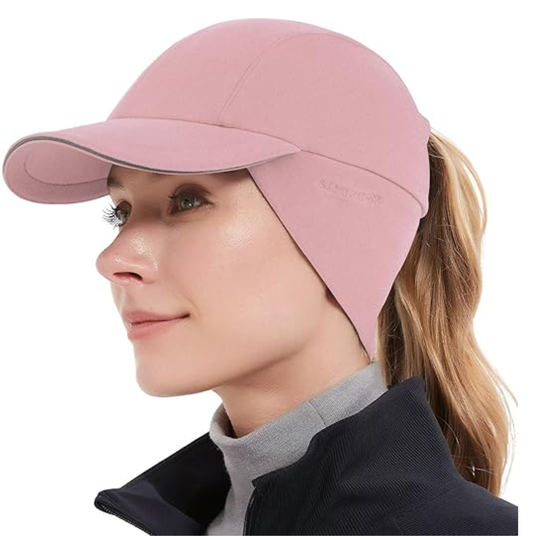 Women's Fleece Ponytail Hat with Ear Warmer and Reflective Trim